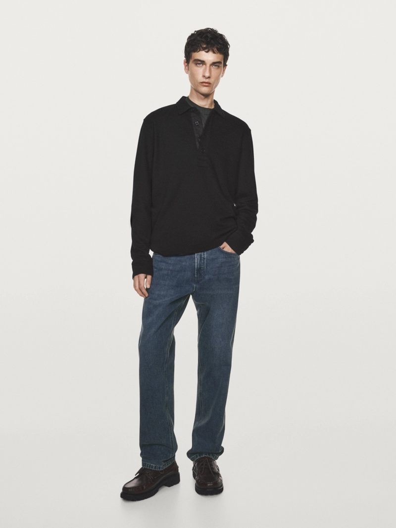 Поло с длинным рукавом с текстурой