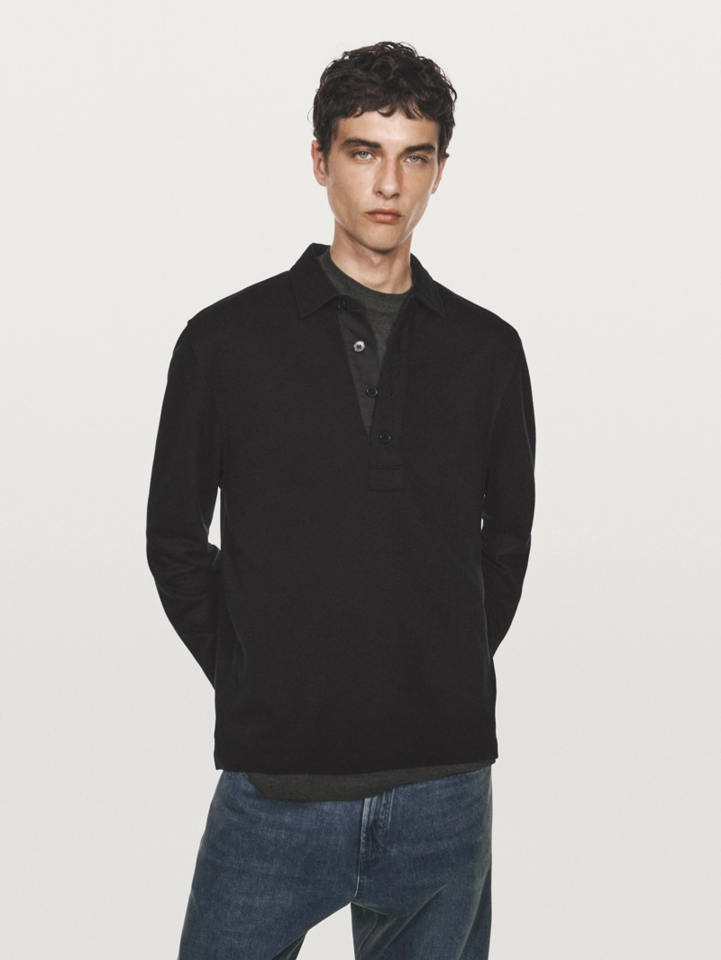 Поло с длинным рукавом с текстурой