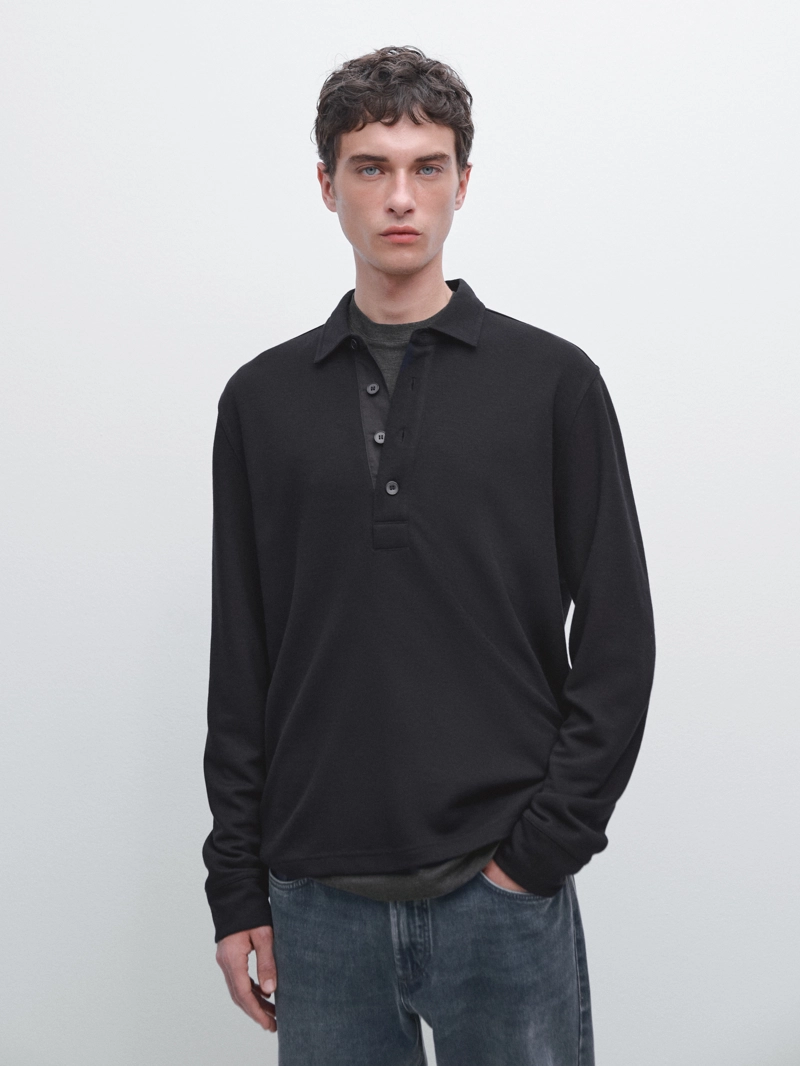 Поло с длинным рукавом с текстурой