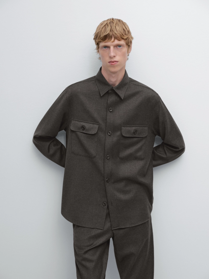 Рубашка-косоворотка regular fit из 100% шерсти