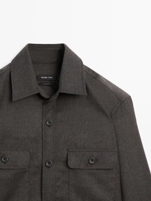 Рубашка-косоворотка REGULAR FIT из 100% шерсти- Заказать в России