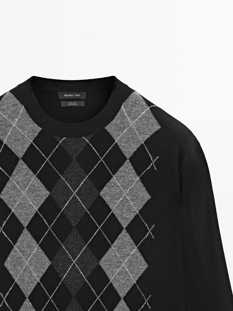 Свитер с узором аргайл из 100% шерсти