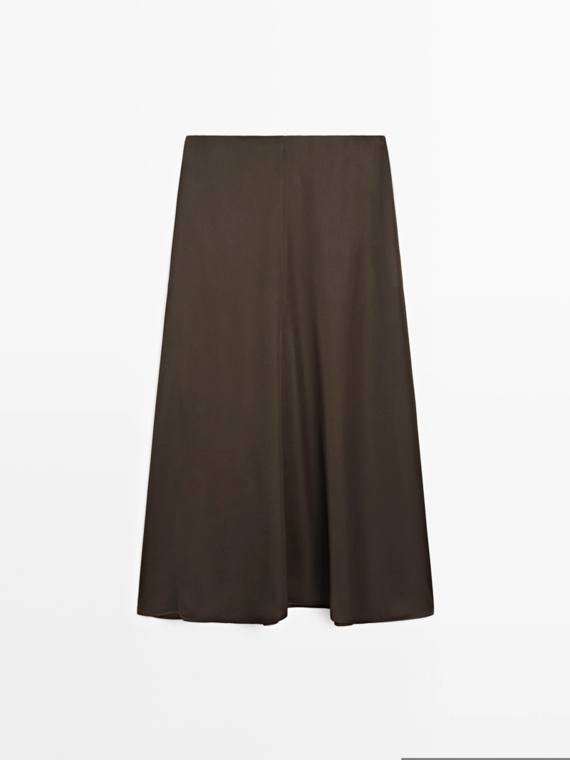 Юбка миди из атласа с карманами