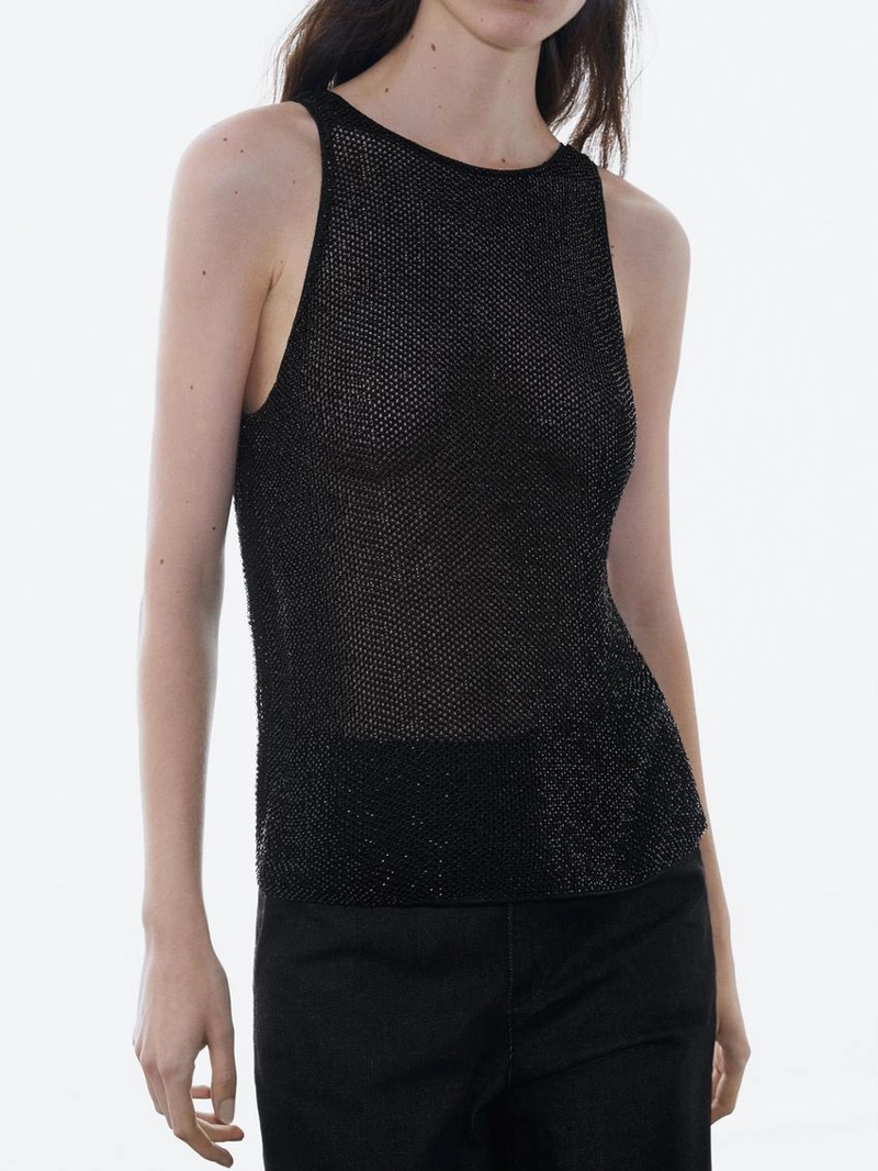 Топ из полупрозрачной ткани с бисером