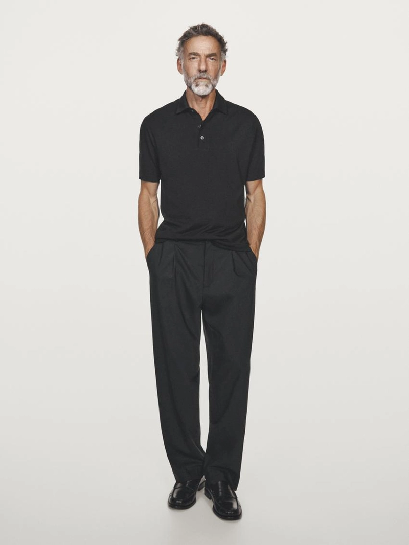 Поло из шерстяной смеси с коротким рукавом