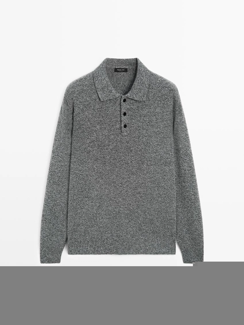 Свитер-поло из вязаного шерстяного меланжа