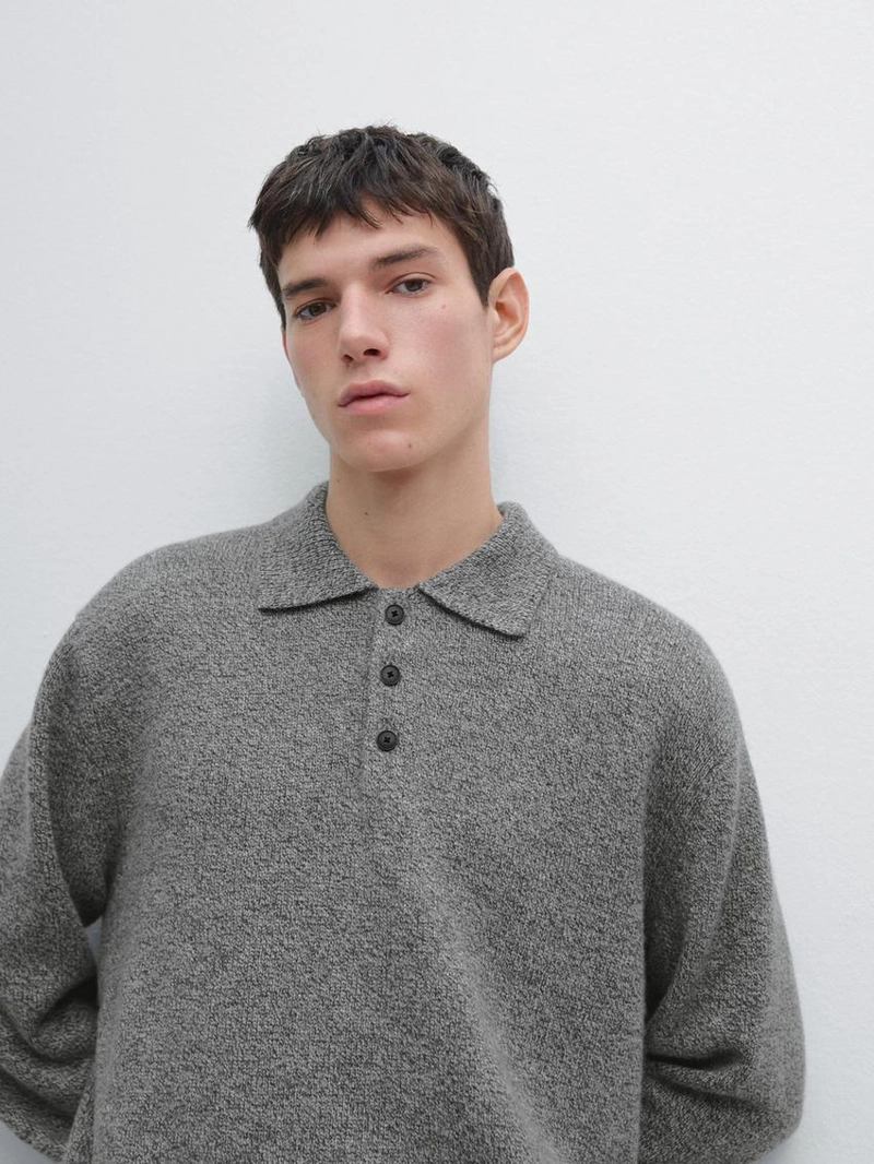 Свитер-поло из вязаного шерстяного меланжа
