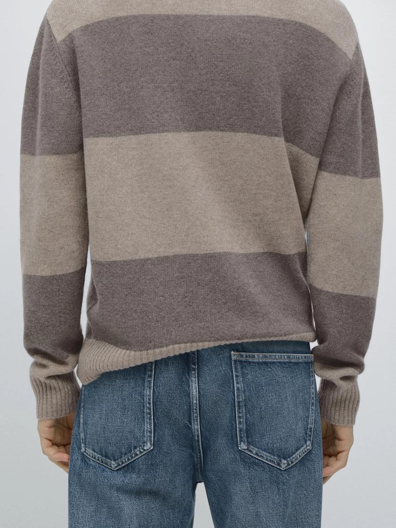 Поло свитер с поло из полосатого шерстяного трикотажа