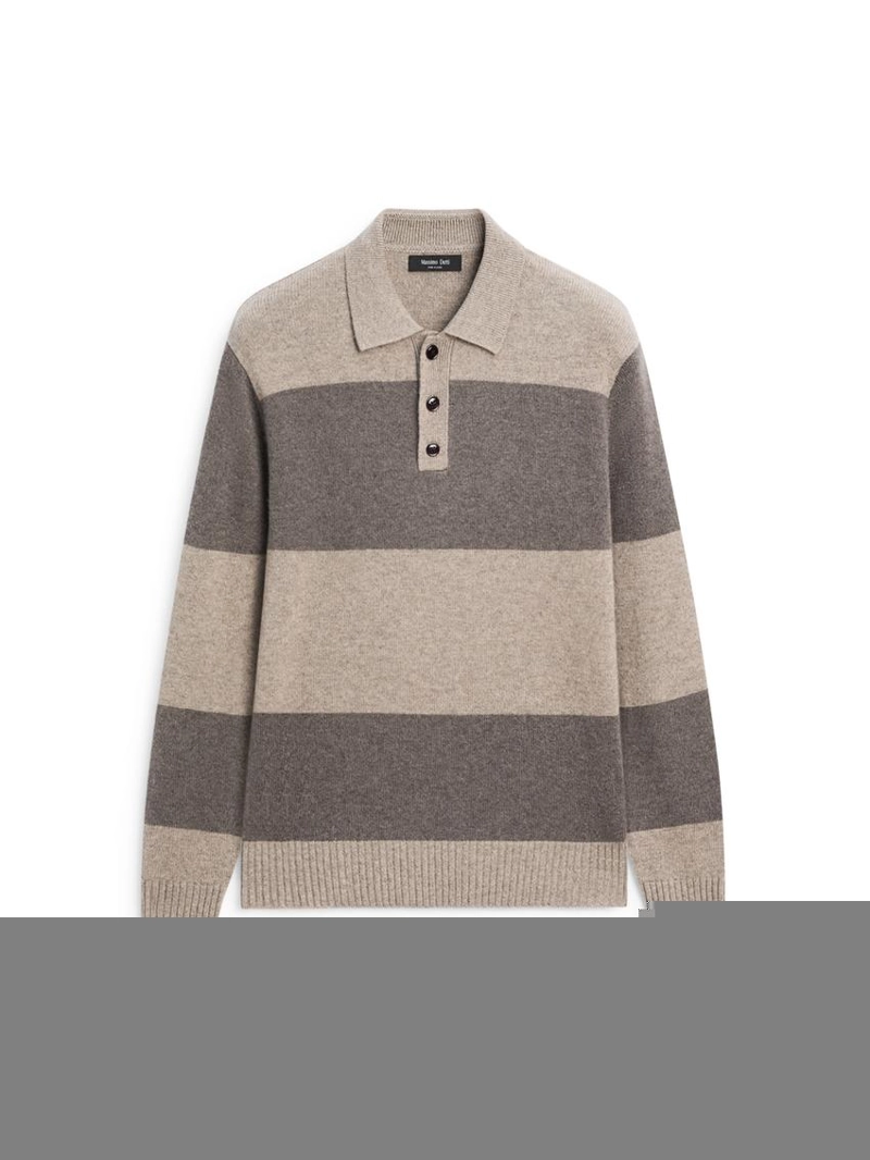 Поло свитер с поло из полосатого шерстяного трикотажа