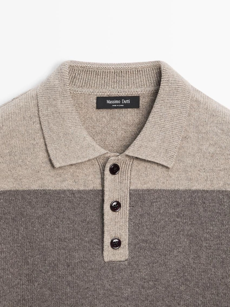 Поло свитер с поло из полосатого шерстяного трикотажа