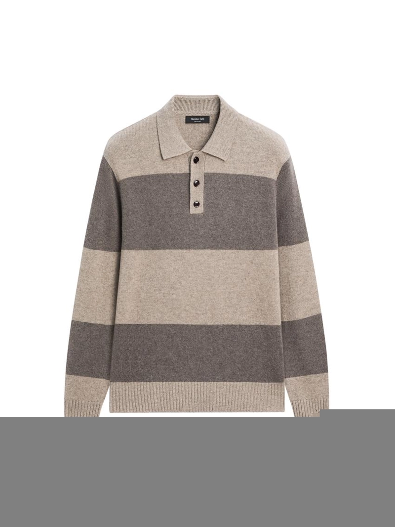 Поло свитер с поло из полосатого шерстяного трикотажа