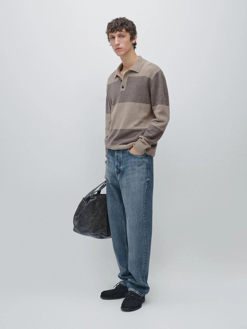 Поло свитер с поло из полосатого шерстяного трикотажа