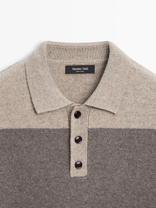 Поло свитер с поло из полосатого шерстяного трикотажа- Заказать в России