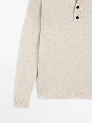 PALE SAND|1093/222 - Massimo Dutti Поло свитер из 100% шерсти