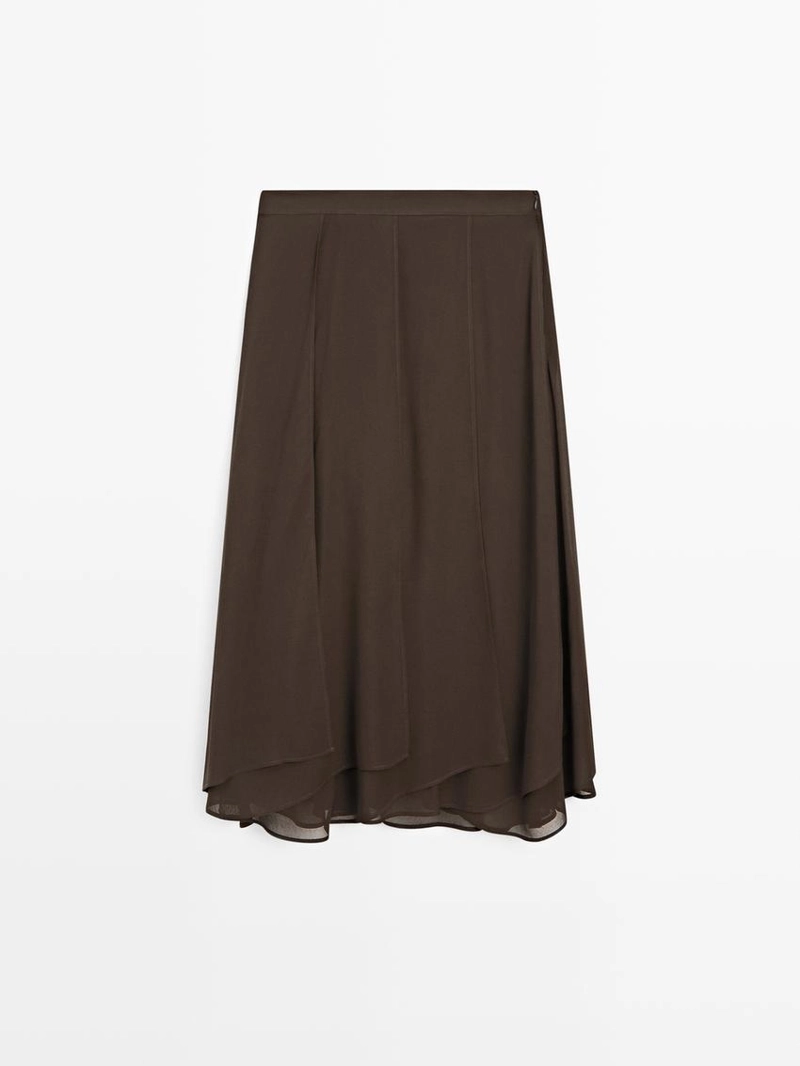 Юбка миди со шлейфом и оборками