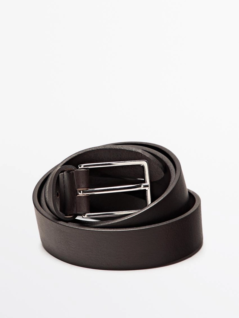 Кожаный пояс из натуральной кожи с прямоугольной пряжкой