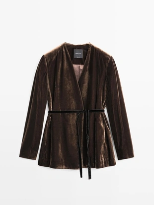Купить Massimo Dutti Куртка из вельвета с завязкой на бант