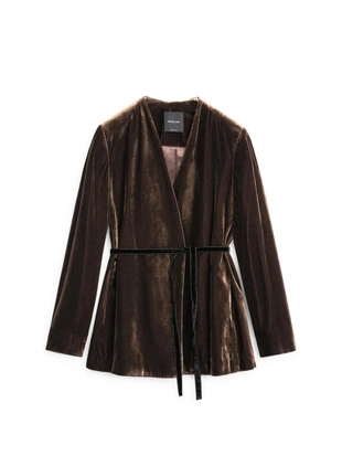 BROWN|6084/755 - Massimo Dutti Куртка из вельвета с завязкой на бант