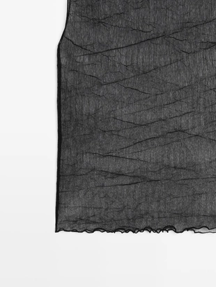 BLACK|6276/551 - Massimo Dutti Топ с высоким воротником из тонкого материала