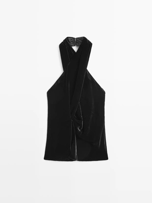 Топ с открытыми плечами из вельвета- Заказать в России