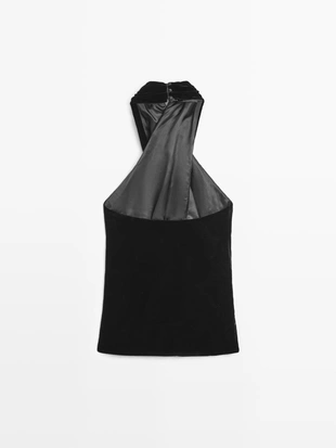 Топ с открытыми плечами из вельвета- Заказать в России