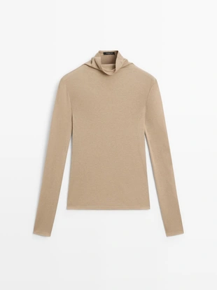 Футболка с длинным рукавом из ленцелла и шерстяной смеси- Заказать в России