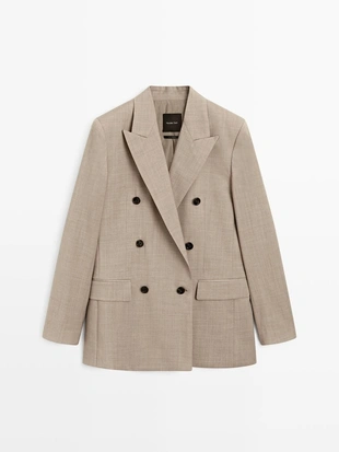 Пиджак из 100% шерсти с двубортной застежкой- Заказать в России