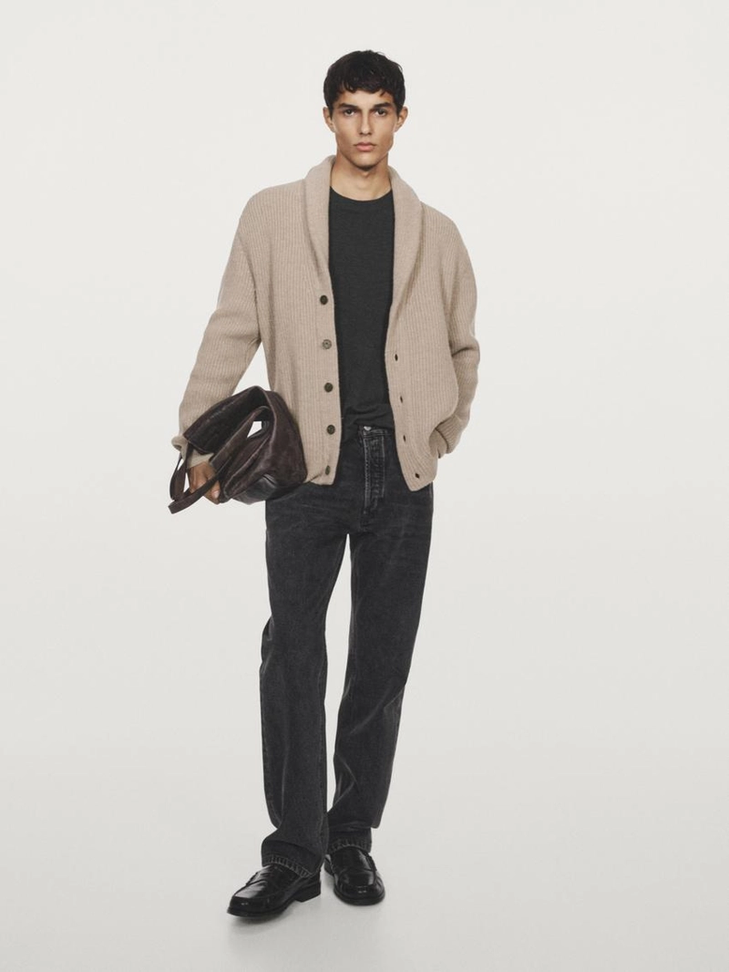 Кардиган с воротником из трикотажа