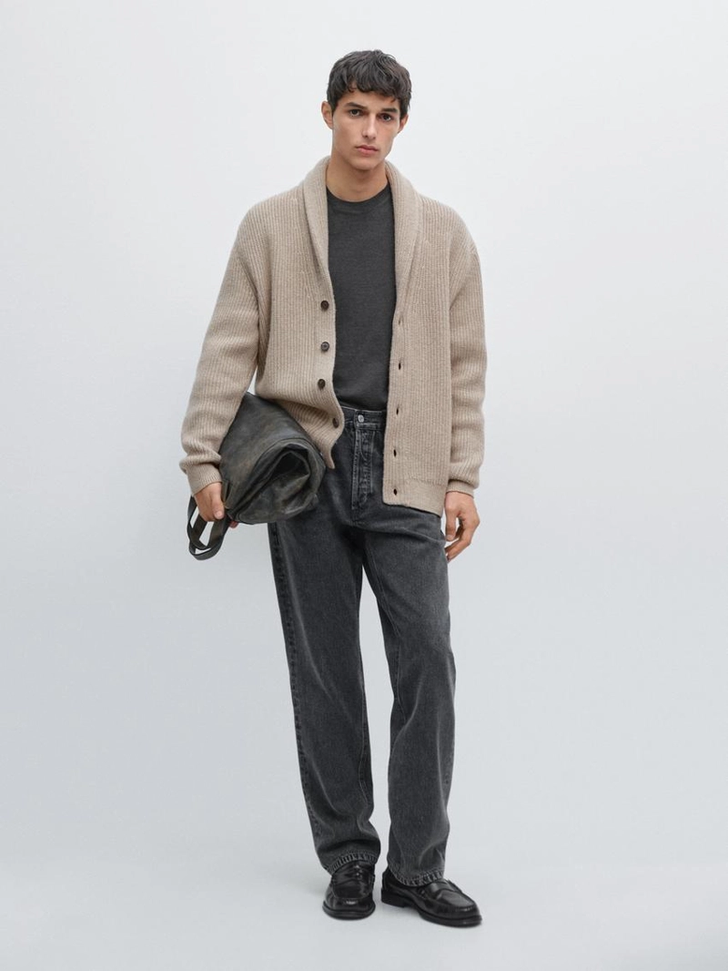 Кардиган с воротником из трикотажа