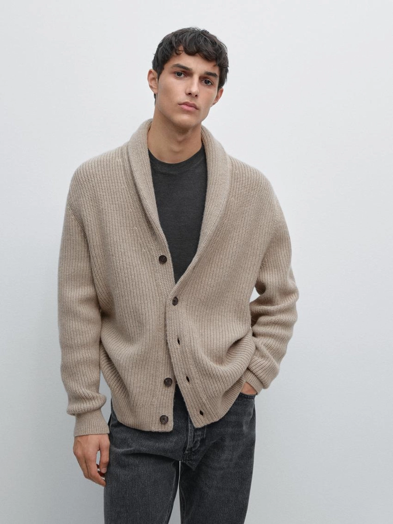 Кардиган с воротником из трикотажа