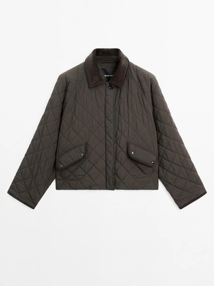 Куртка короткая водоотталкивающая с деталями из костюмной ткани- Заказать в России