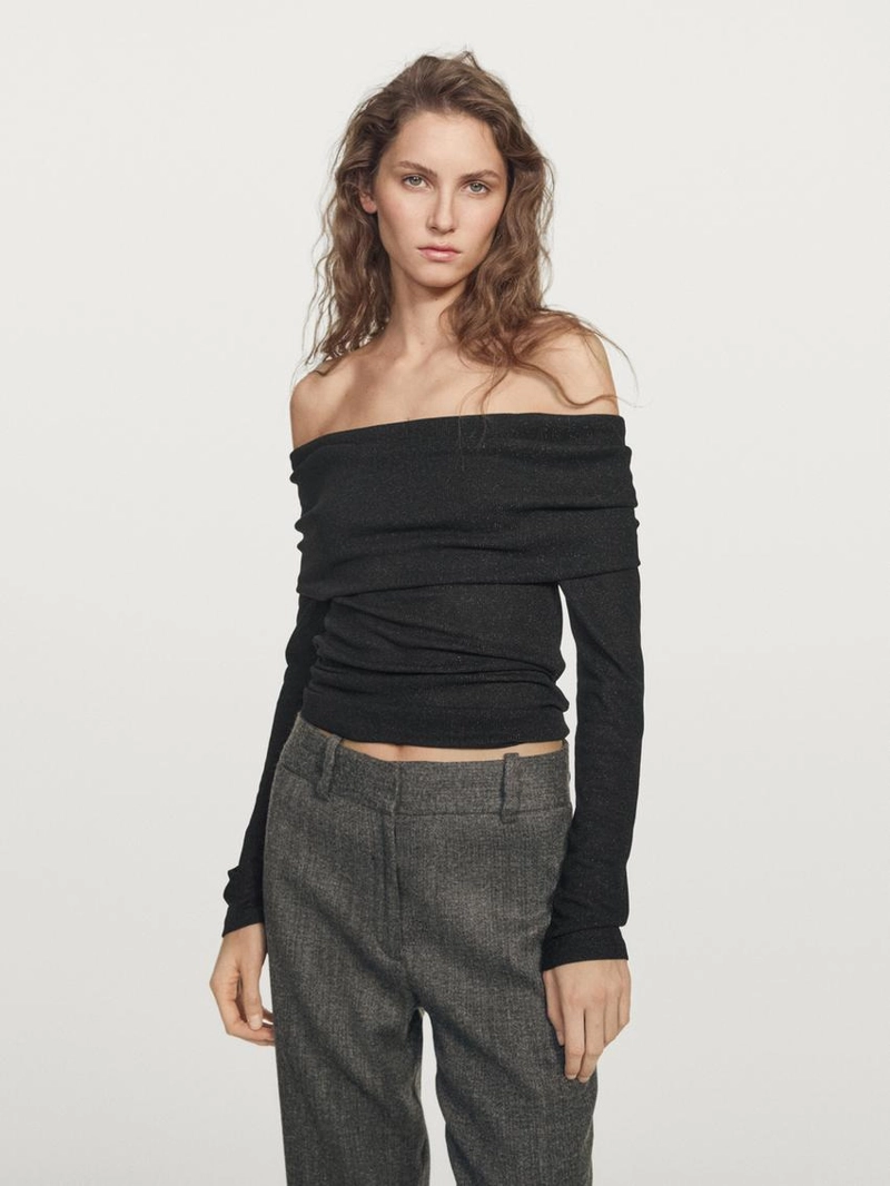 Лонгслив с ребристыми полосками и металлическим блеском