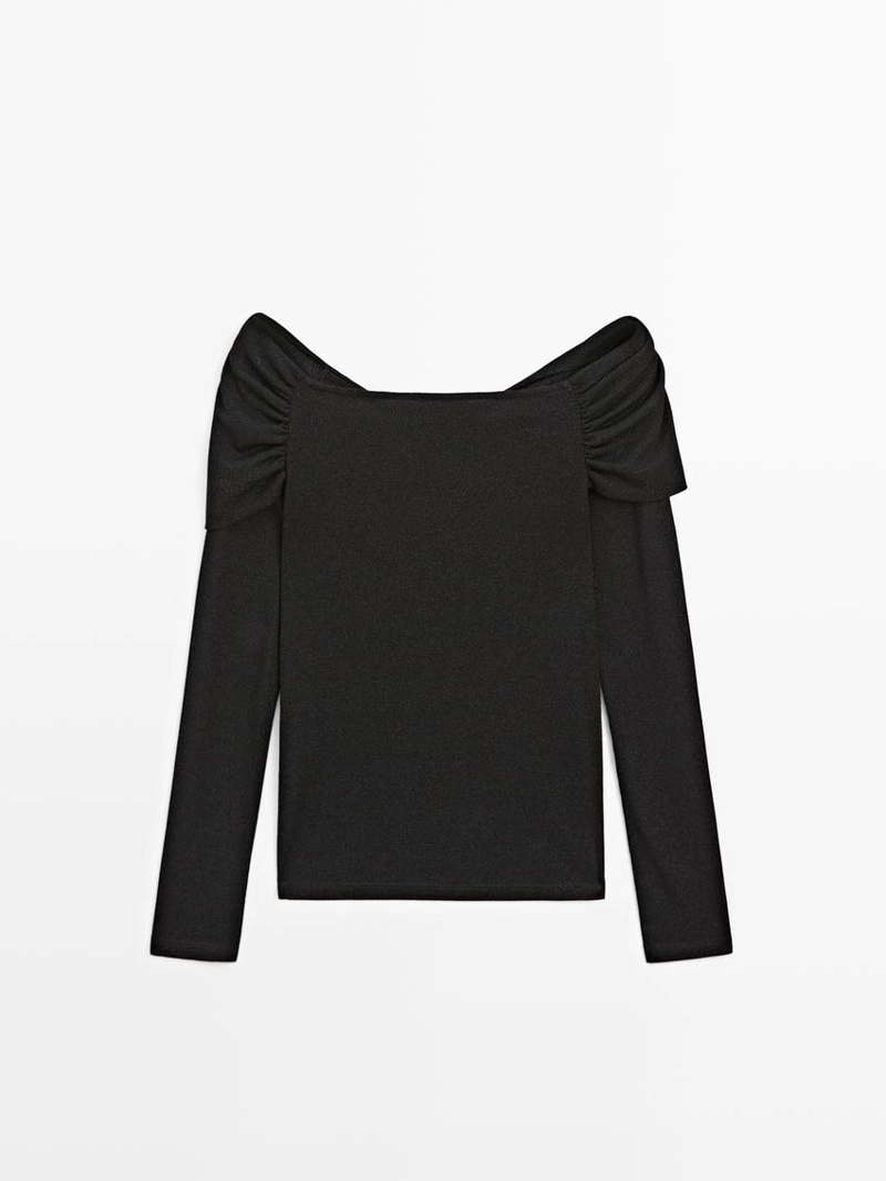 Лонгслив с ребристыми полосками и металлическим блеском