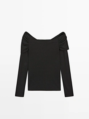 Лонгслив с ребристыми полосками и металлическим блеском- Заказать в России