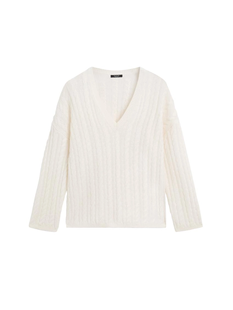 Свитер с плетеным узором и v-образным вырезом