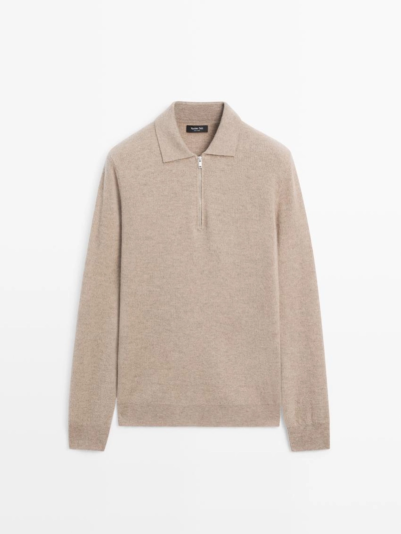 Поло-свитер из вязаного шерстяного микса с молнией