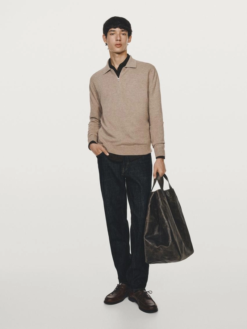 Поло-свитер из вязаного шерстяного микса с молнией