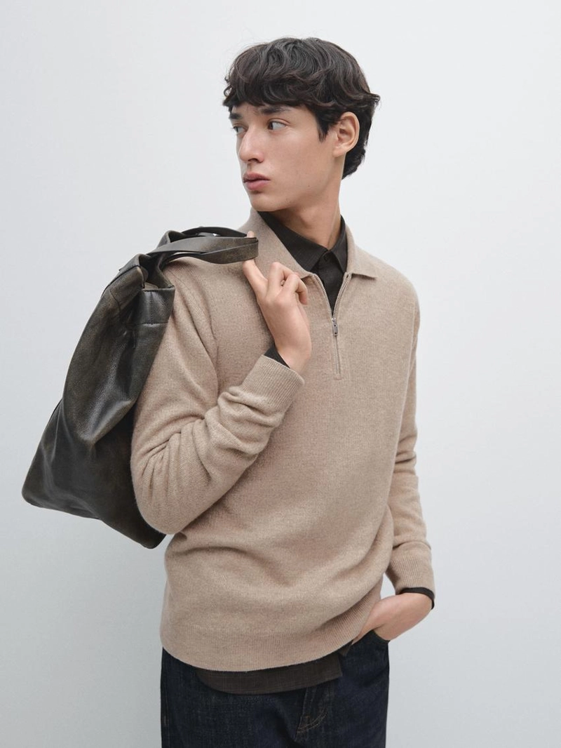 Поло-свитер из вязаного шерстяного микса с молнией