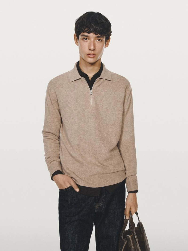 Поло-свитер из вязаного шерстяного микса с молнией