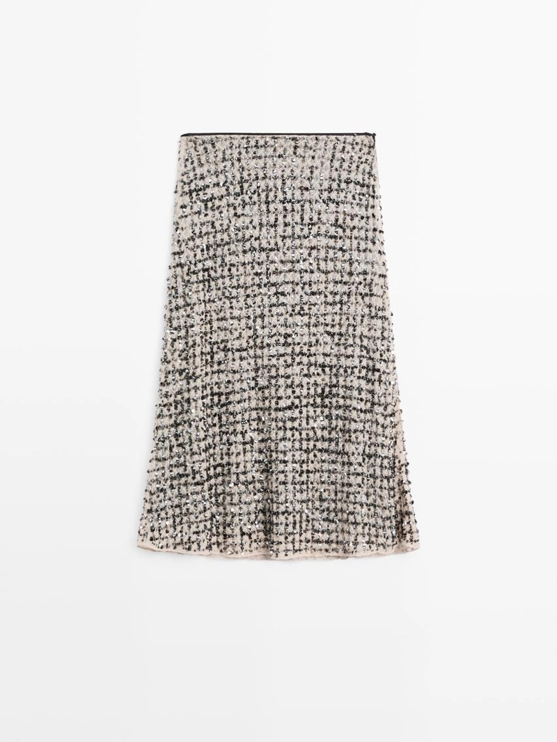 Юбка-миди с вышивкой и стразами