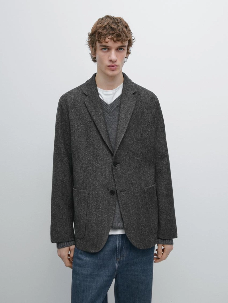 Пиджак из шерстяно-хлопковой смеси в елочку