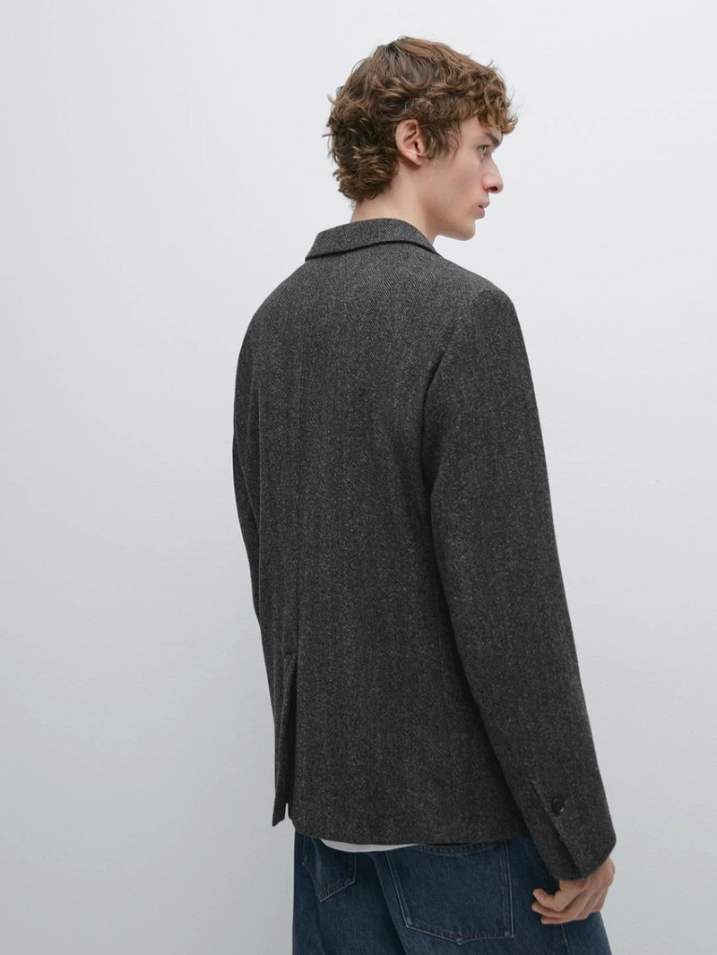 Пиджак из шерстяно-хлопковой смеси в елочку