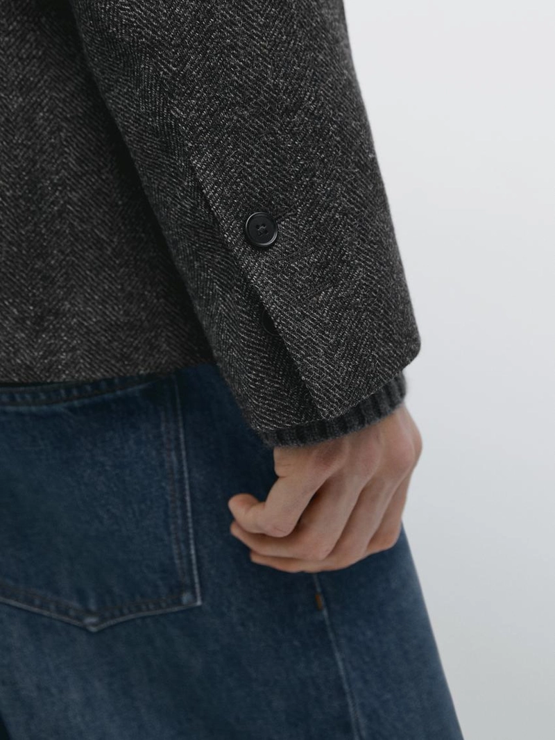 Пиджак из шерстяно-хлопковой смеси в елочку