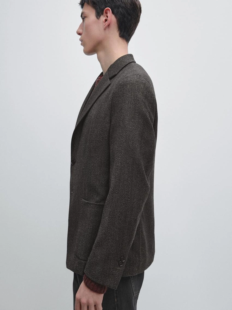 Пиджак из шерстяно-хлопковой смеси в елочку