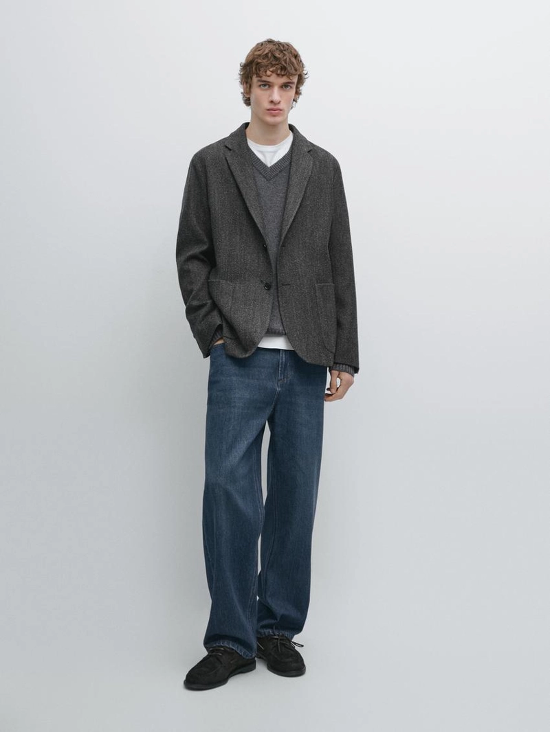 Пиджак из шерстяно-хлопковой смеси в елочку