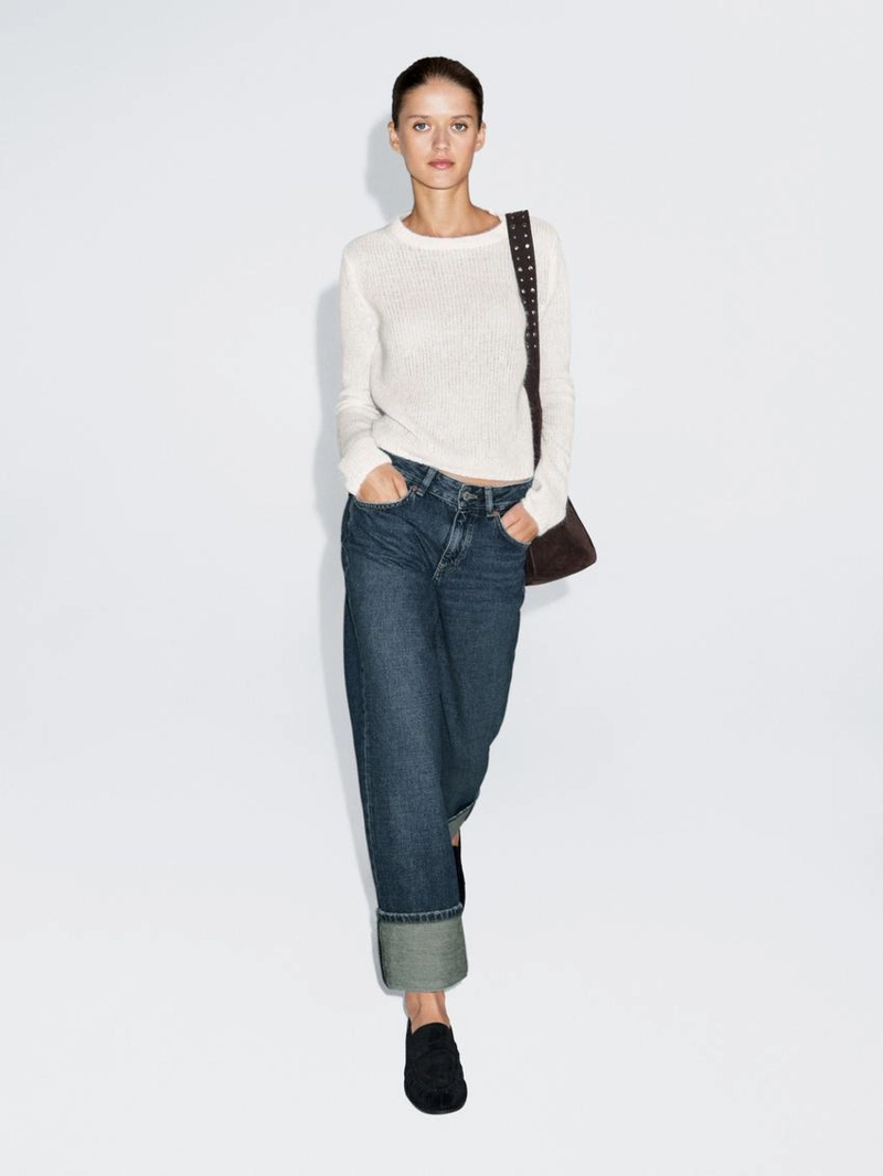 Джинсы с низкой посадкой прямого кроя с манжетами