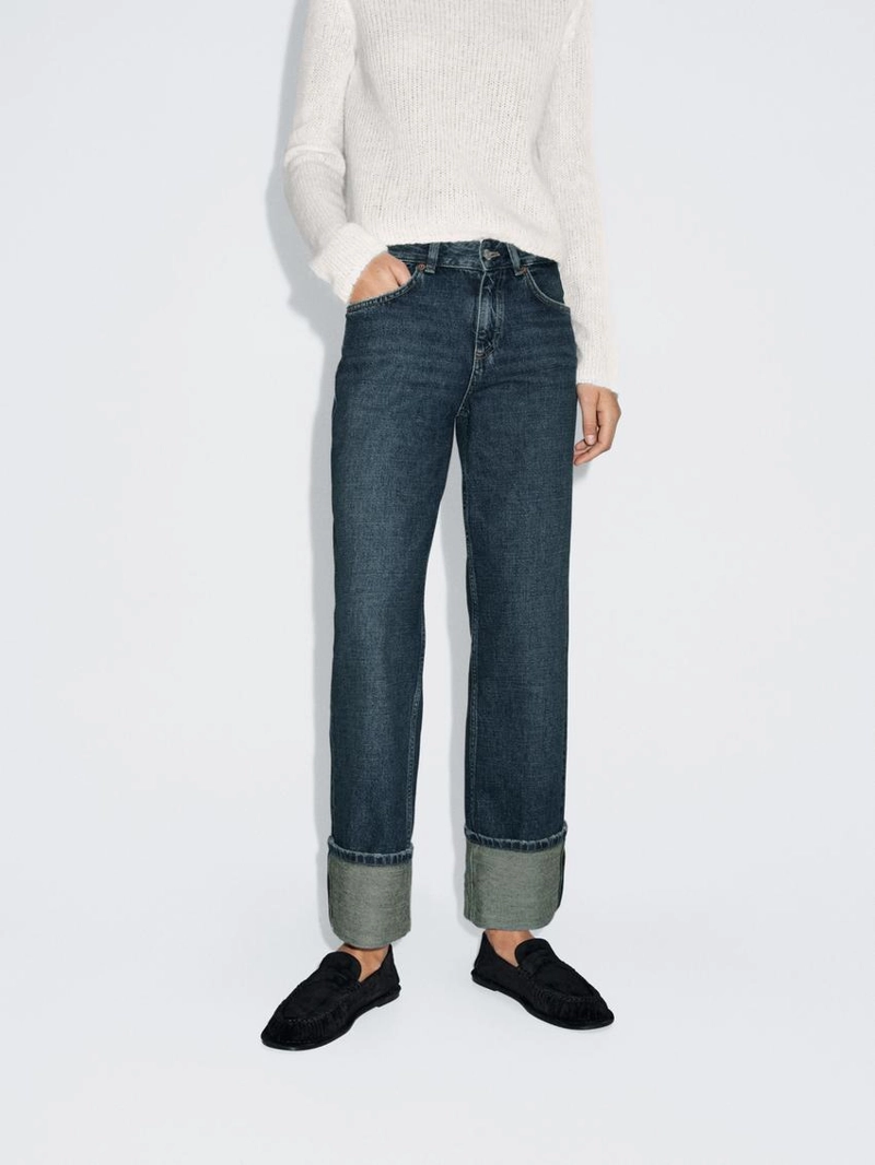 Джинсы с низкой посадкой прямого кроя с манжетами