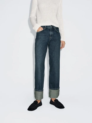 Джинсы с низкой посадкой прямого кроя с манжетами- Заказать в России