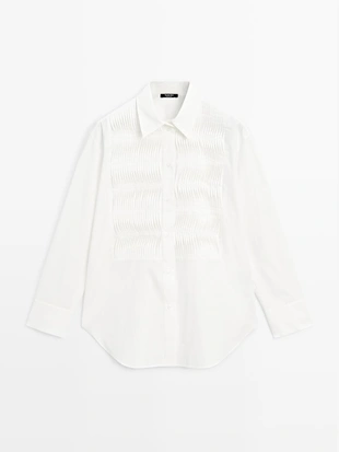 Рубашка из 100% хлопка с деталями на груди- Заказать в России