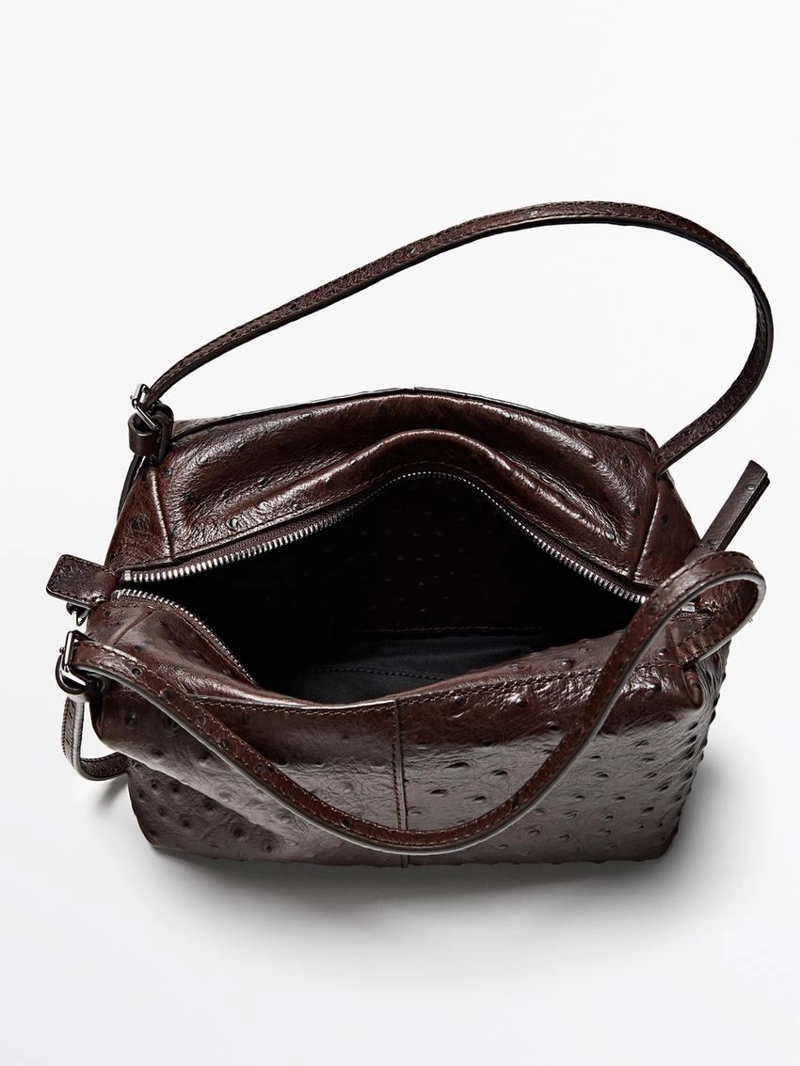 Сумка мини-бэг бежевая из текстурированной кожи